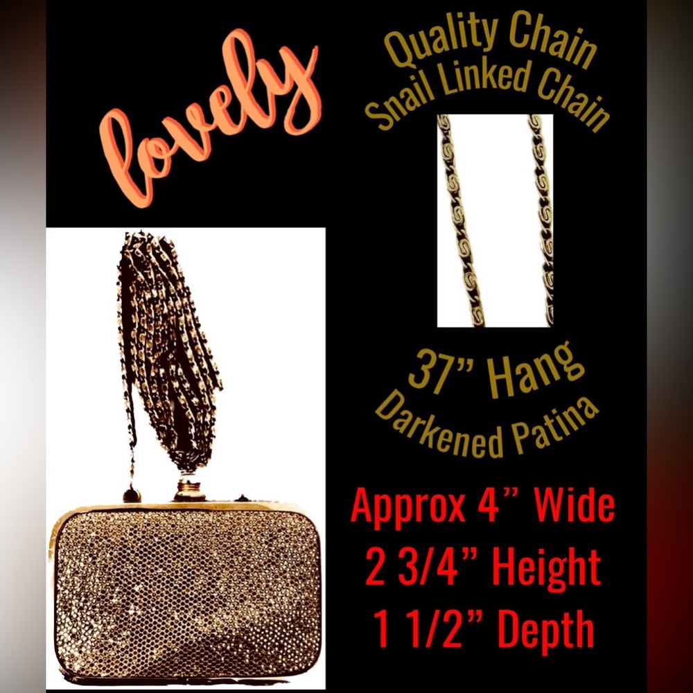 VTG Hard Case Mini Clutch Crossbody Glitter Snail Link Chain Good Cond - Picture 4 of 4